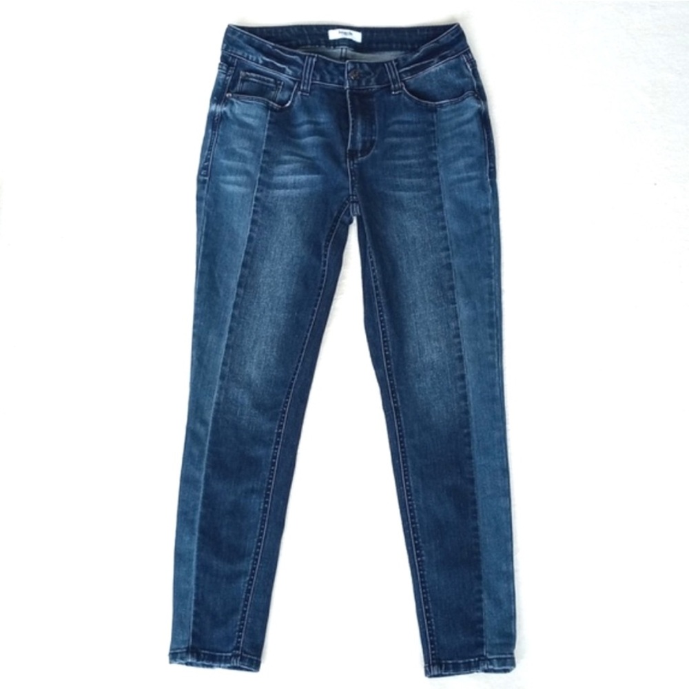 Kensie Women’s Two Tone Denim Blue Panel Straight Leg Mid Rise Jeans 2/ 26